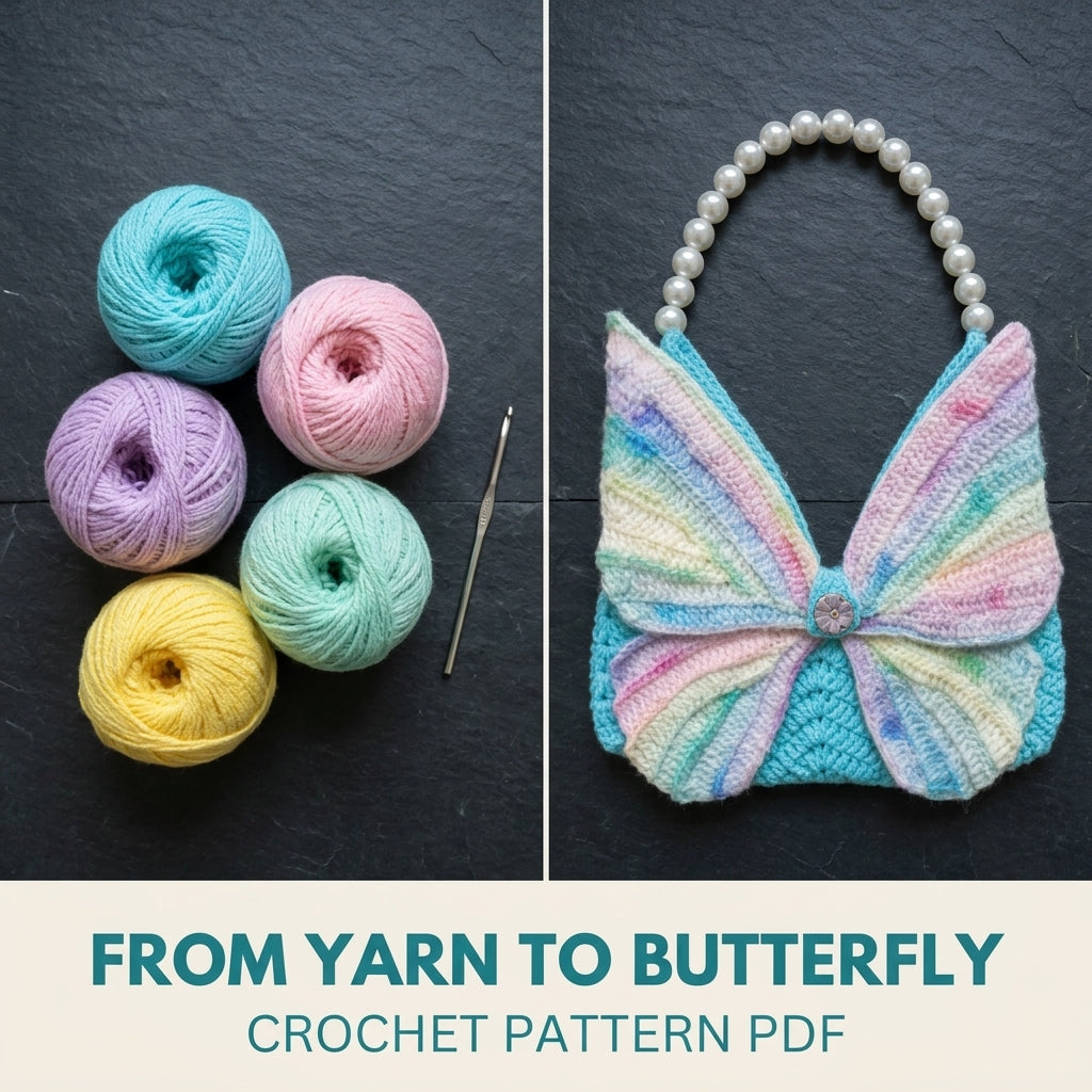 Pastel Butterfly Bag Crochet Pattern PDF – Butterfly Flap Bag with Pearl Handle