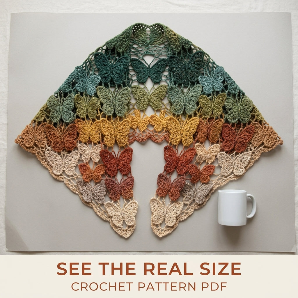 Autumn Butterfly Wrap Crochet Pattern PDF – Ombré Joined Butterfly Shawl