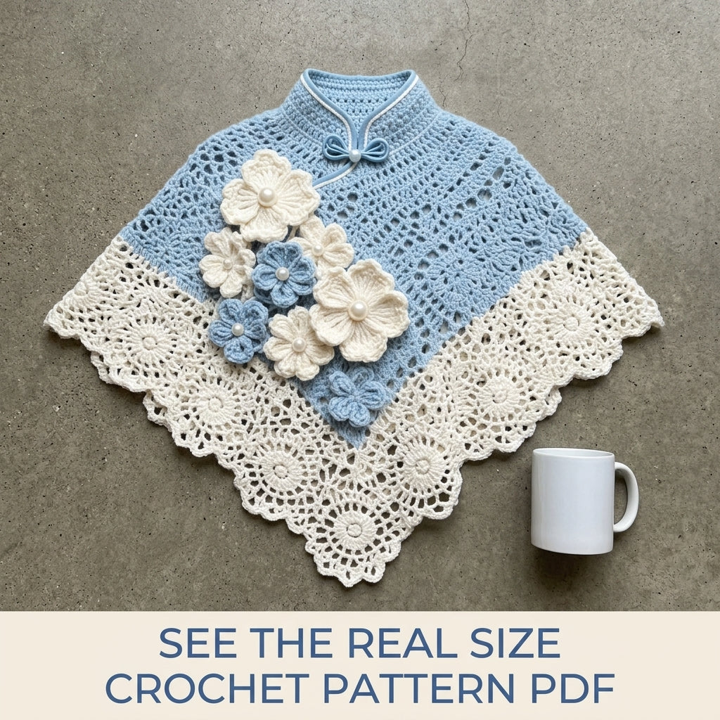 Flower Capelet Crochet Pattern PDF – Lace Capelet with Pearl Flowers