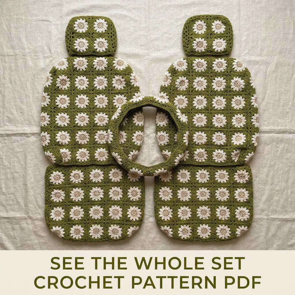 Daisy Car Seat Cover Set Crochet Pattern PDF – Granny Square Car Seat