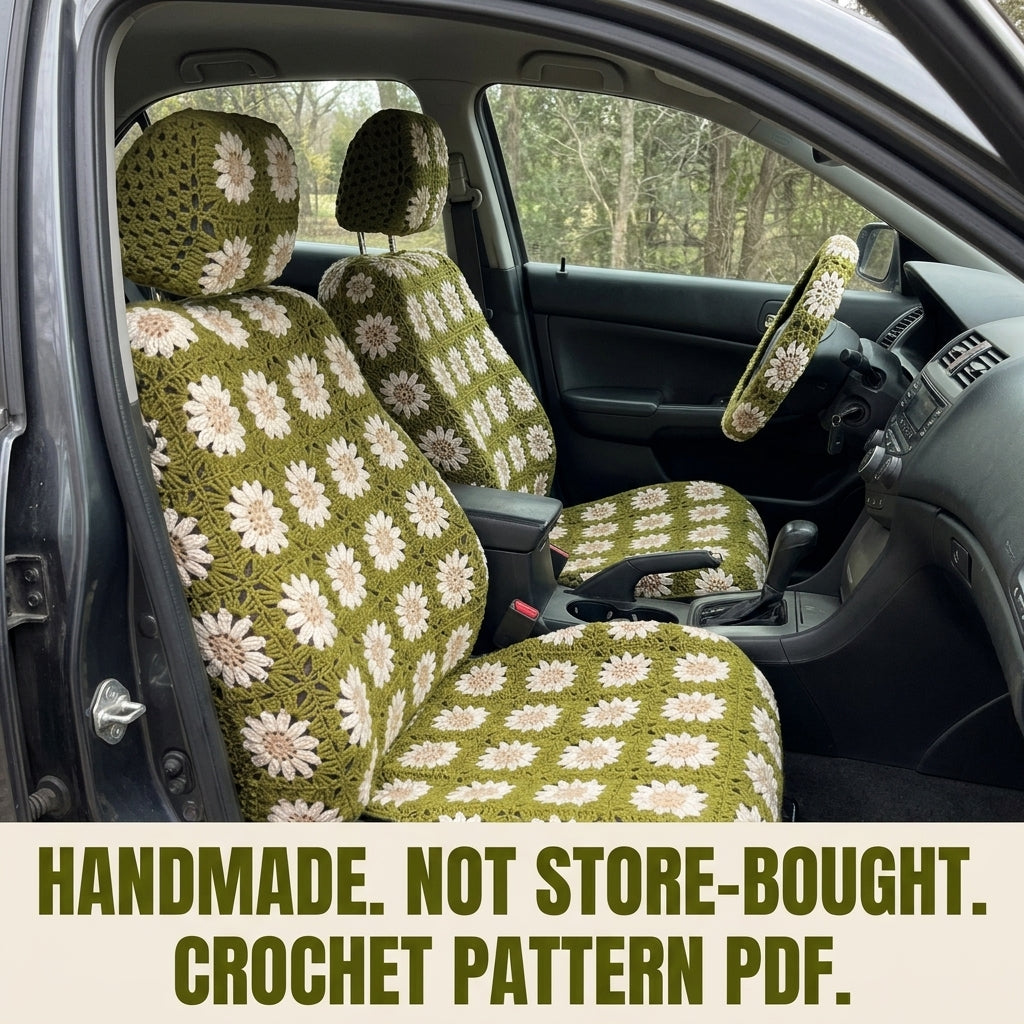 Daisy Car Seat Cover Set Crochet Pattern PDF – Granny Square Car Seat