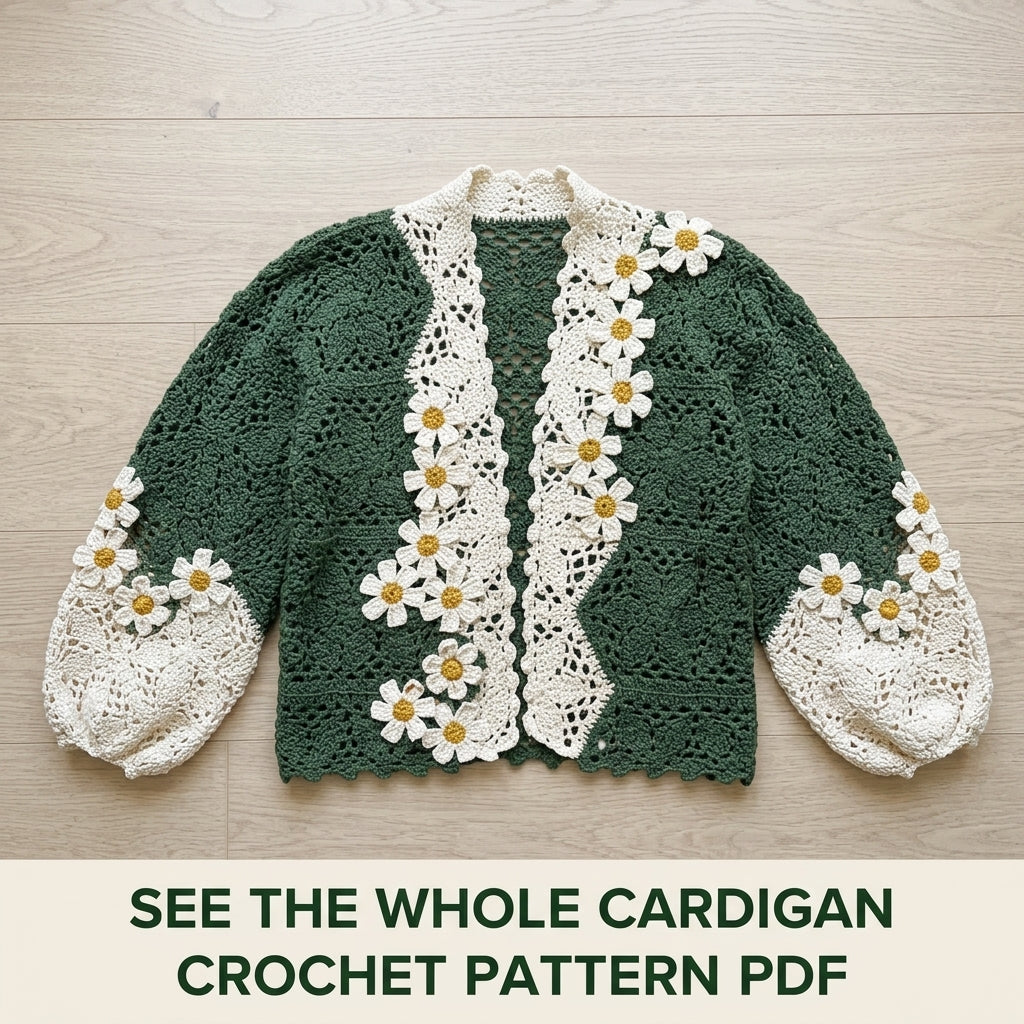 Daisy Cardigan Crochet Pattern PDF – Green and Cream Lace Cardigan