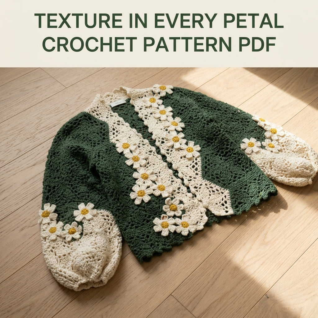 Daisy Cardigan Crochet Pattern PDF – Green and Cream Lace Cardigan