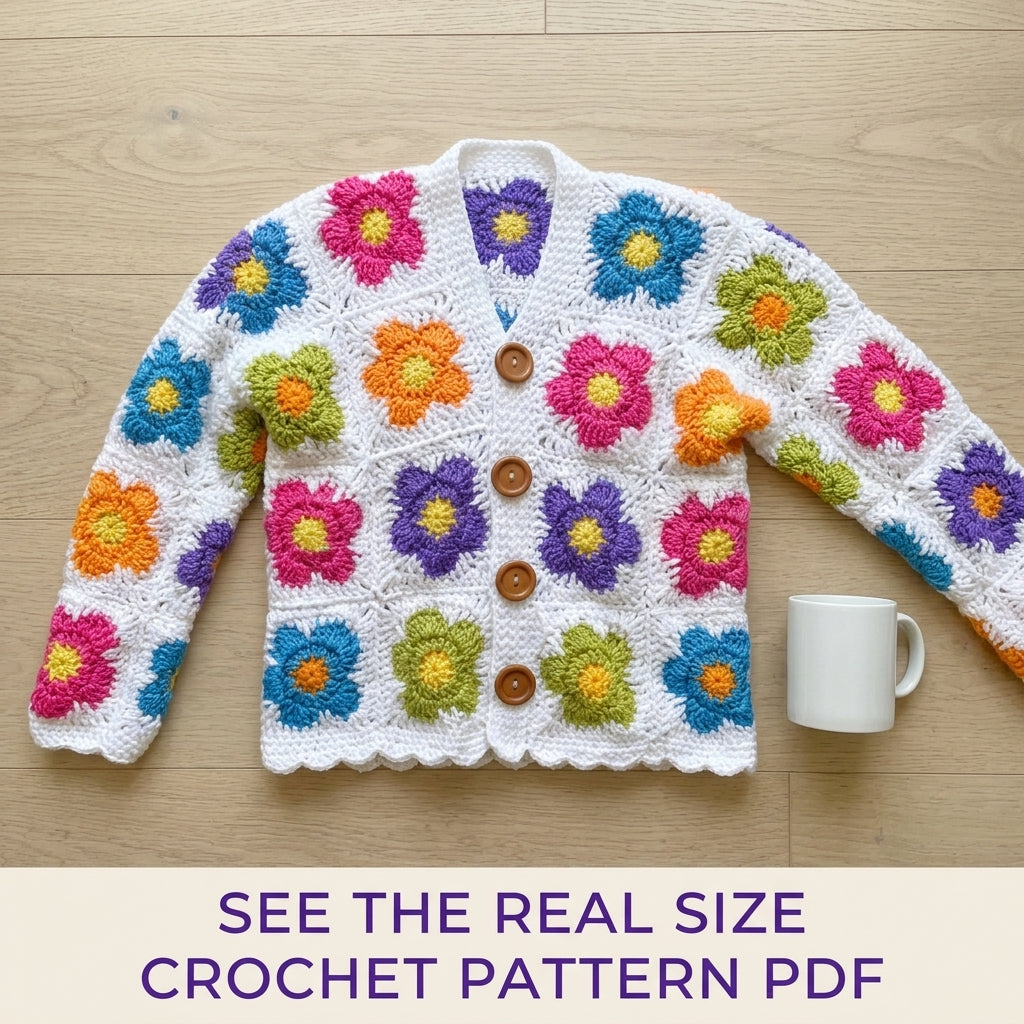 Flower Granny Square Cardigan Crochet Pattern PDF – Women's Granny Square Sweater