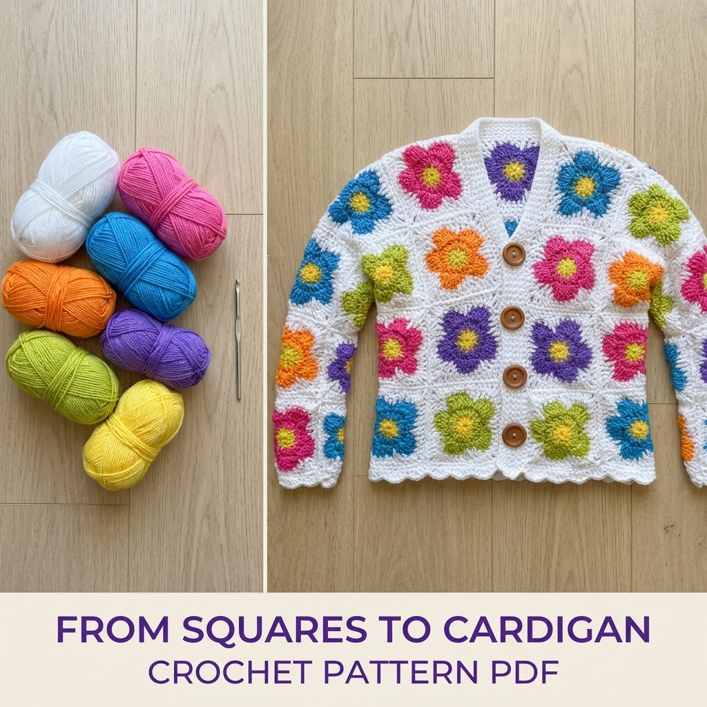 Flower Granny Square Cardigan Crochet Pattern PDF – Women's Granny Square Sweater