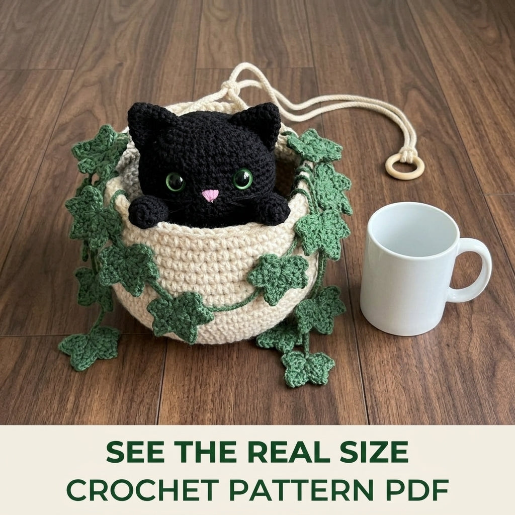 Black Cat Ivy Hanging Basket Crochet Pattern PDF – Window Decor