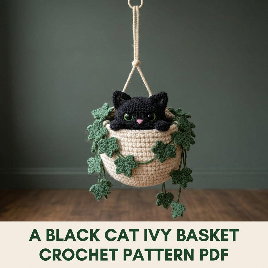 Black Cat Ivy Hanging Basket Crochet Pattern PDF – Window Decor