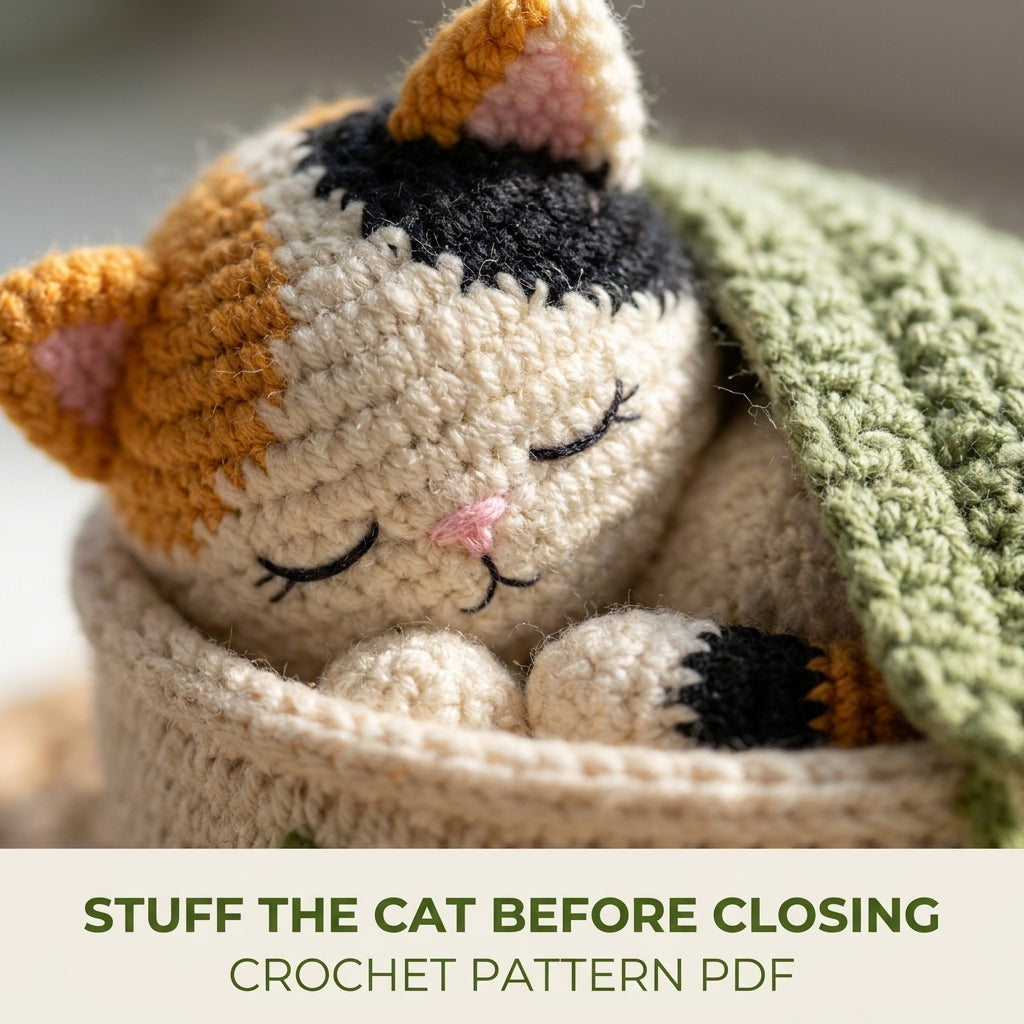 Sleeping Cat Basket Car Charm Crochet Pattern PDF – Rear View Mirror Hanging