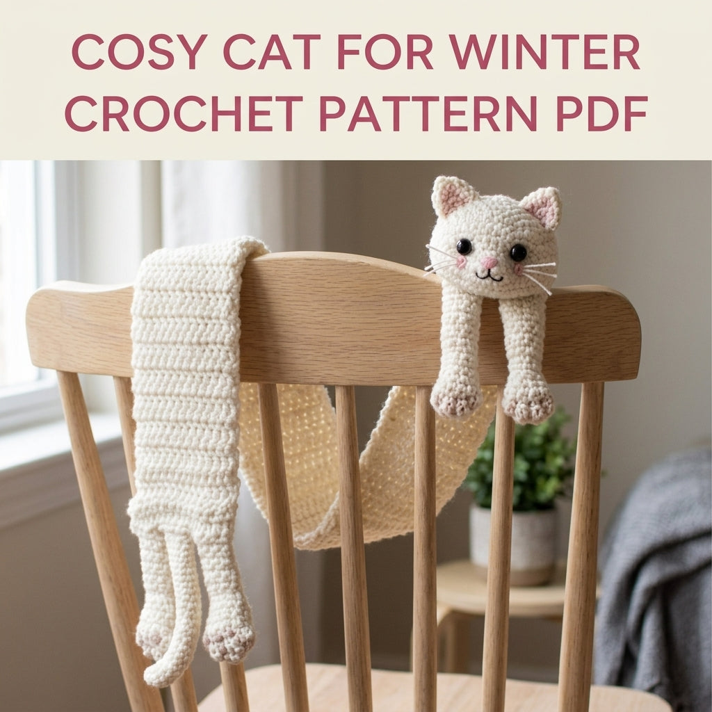 Kitty Hug Scarf Crochet Pattern PDF – Cat Scarf with 3D Head and Paws