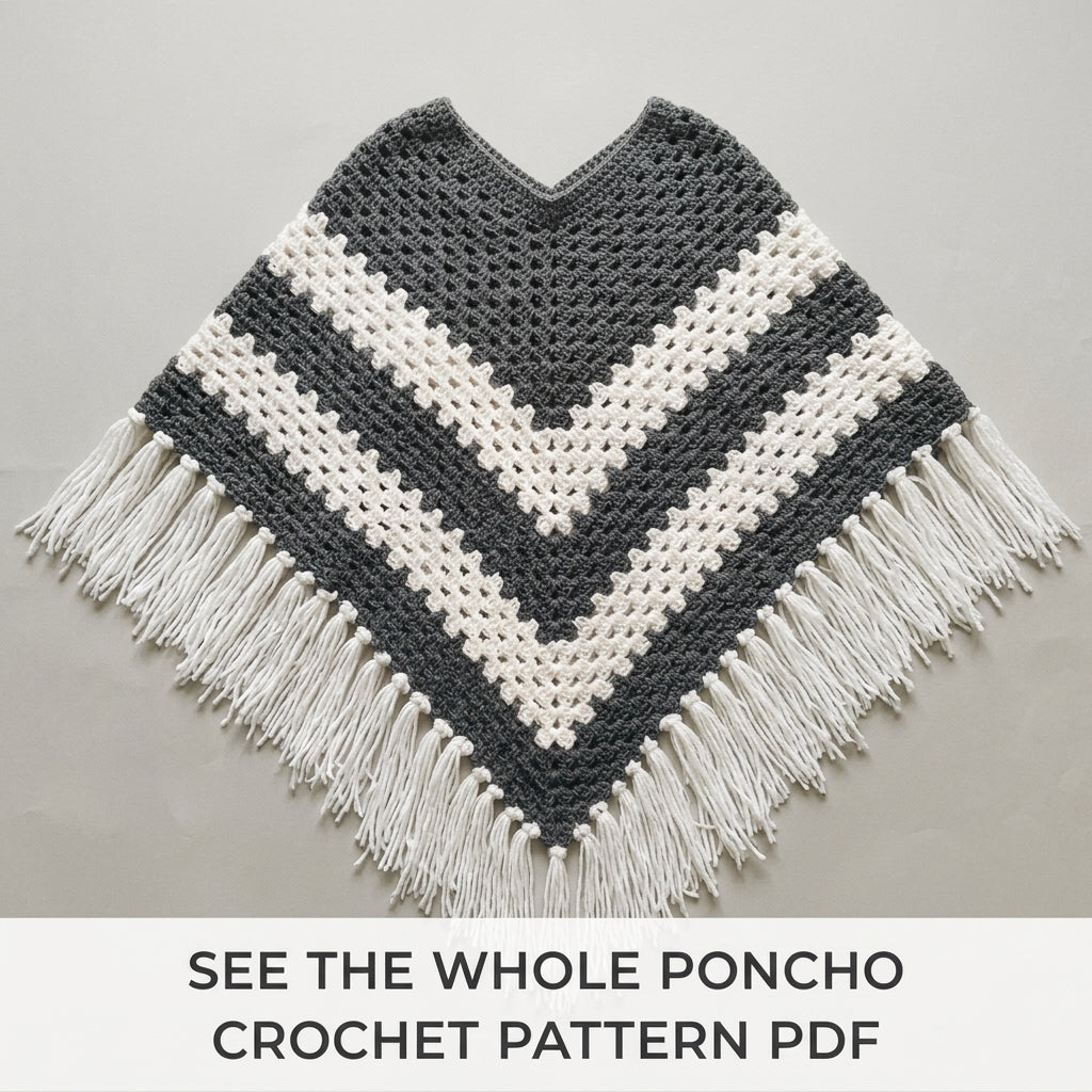 Grey Chevron Granny Stitch Poncho Crochet Pattern PDF – Grey and White Chevron Poncho