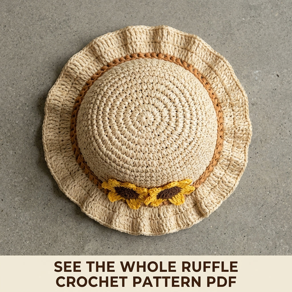 Sunflower Ruffle Sun Hat Crochet Pattern PDF – Kids Raffia Summer Hat with Flowers