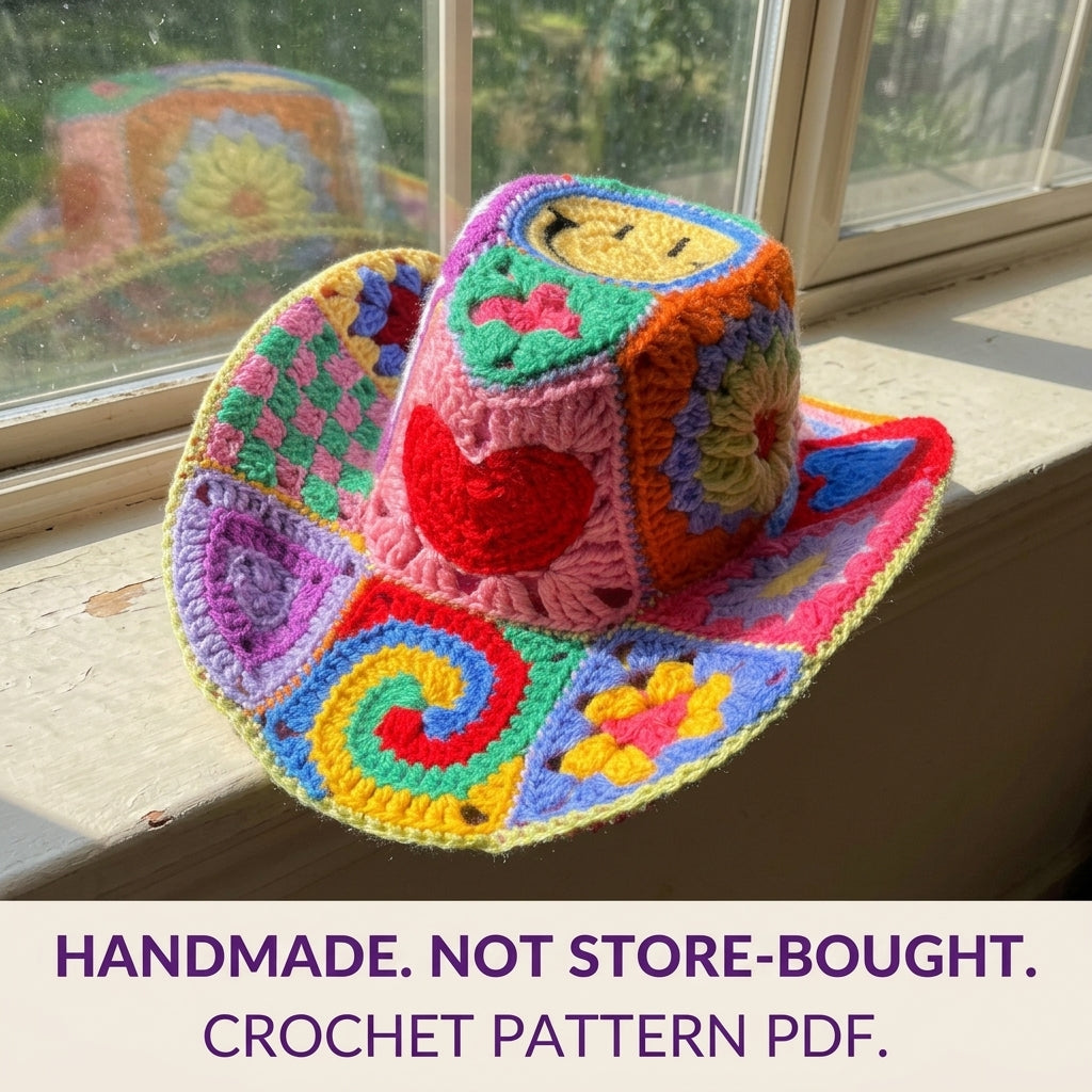 Granny Square Cowboy Hat Crochet Pattern PDF – Patchwork Festival Hat