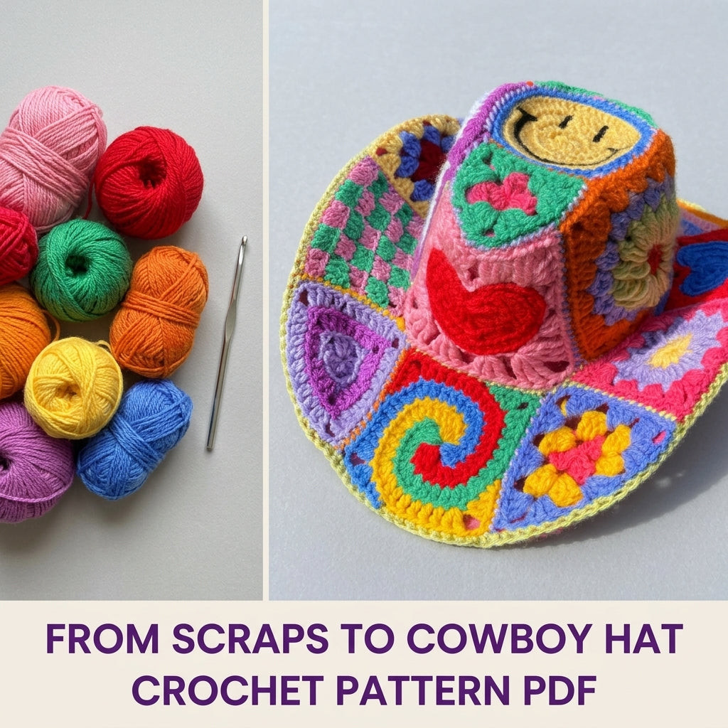 Granny Square Cowboy Hat Crochet Pattern PDF – Patchwork Festival Hat
