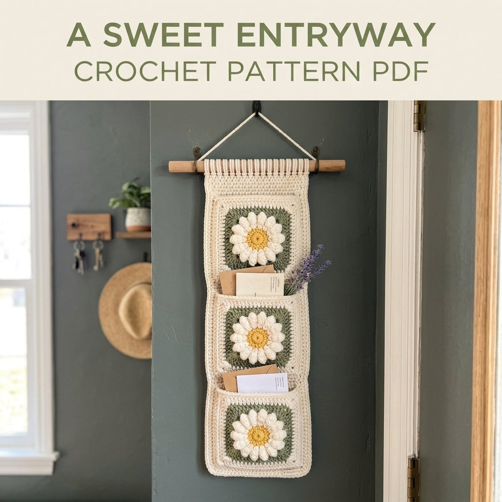 Daisy Granny Pocket Wall Hanging Crochet Pattern PDF – Entryway Organizer