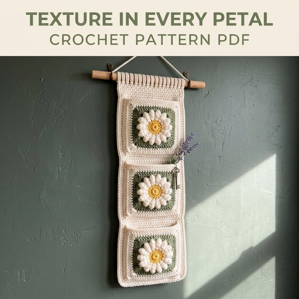 Daisy Granny Pocket Wall Hanging Crochet Pattern PDF – Entryway Organizer