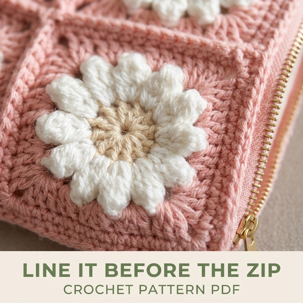 Daisy Granny Zip Pouch Crochet Pattern PDF – Lined Makeup Bag
