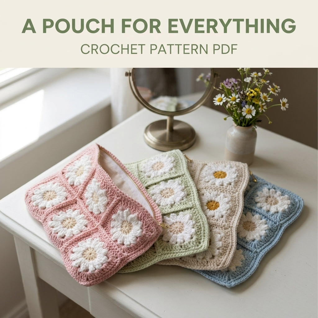 Daisy Granny Zip Pouch Crochet Pattern PDF – Lined Makeup Bag