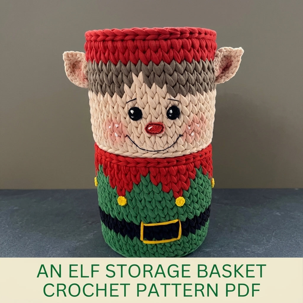 Elf Storage Basket Crochet Pattern PDF – Christmas T-Shirt Yarn Basket