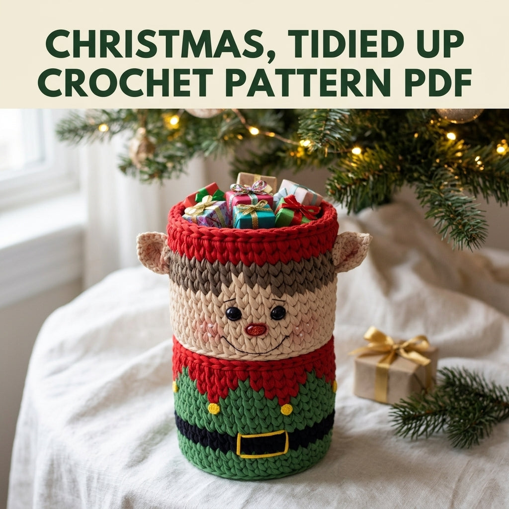 Elf Storage Basket Crochet Pattern PDF – Christmas T-Shirt Yarn Basket