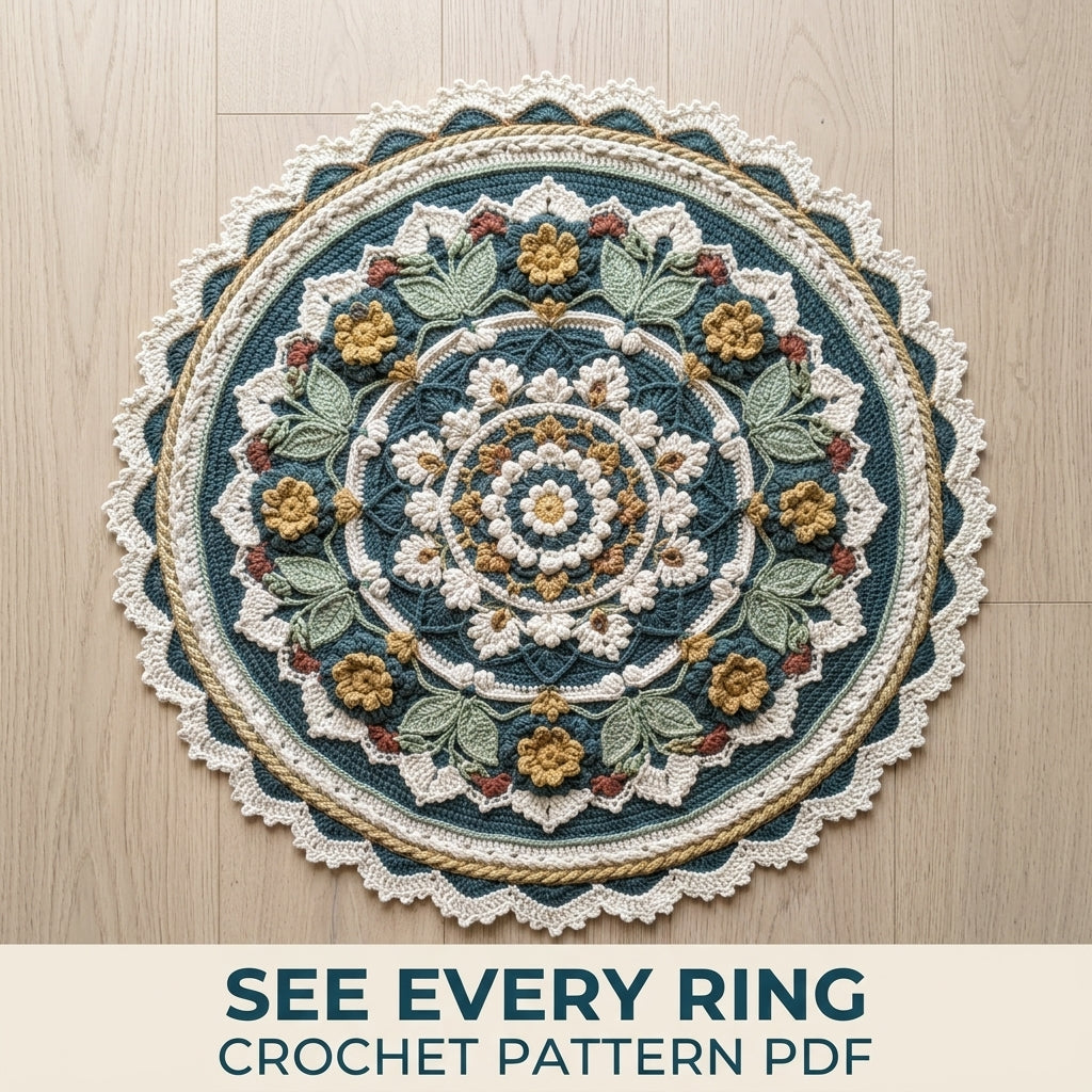 Teal Flower Mandala Table Topper Crochet Pattern PDF – Round Tablecloth