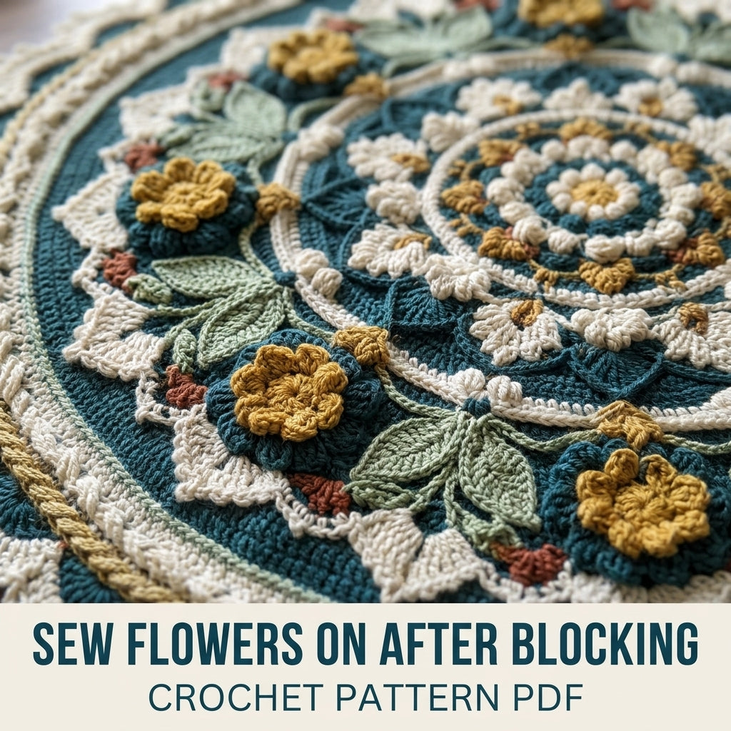 Teal Flower Mandala Table Topper Crochet Pattern PDF – Round Tablecloth