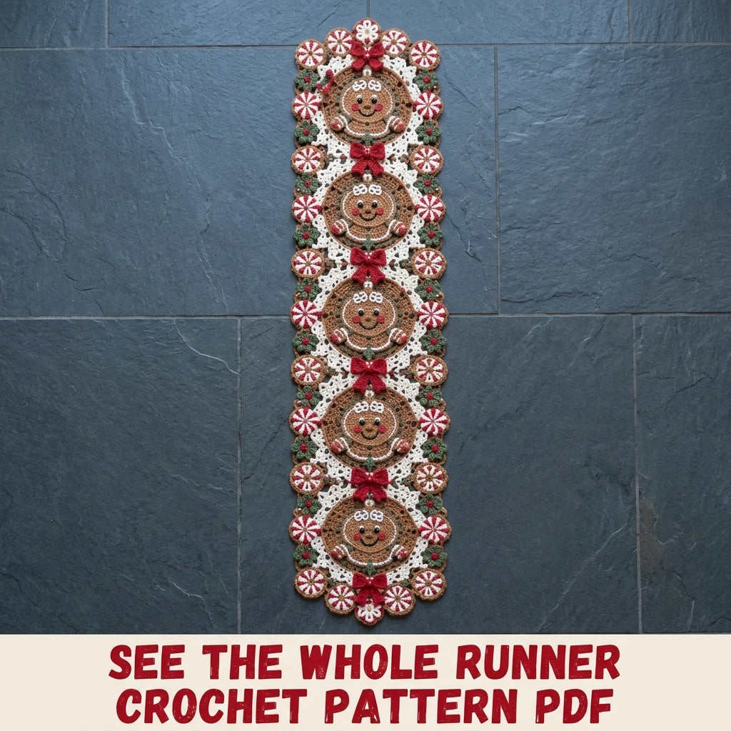 Gingerbread Table Runner Crochet Pattern PDF – Christmas Table Decor