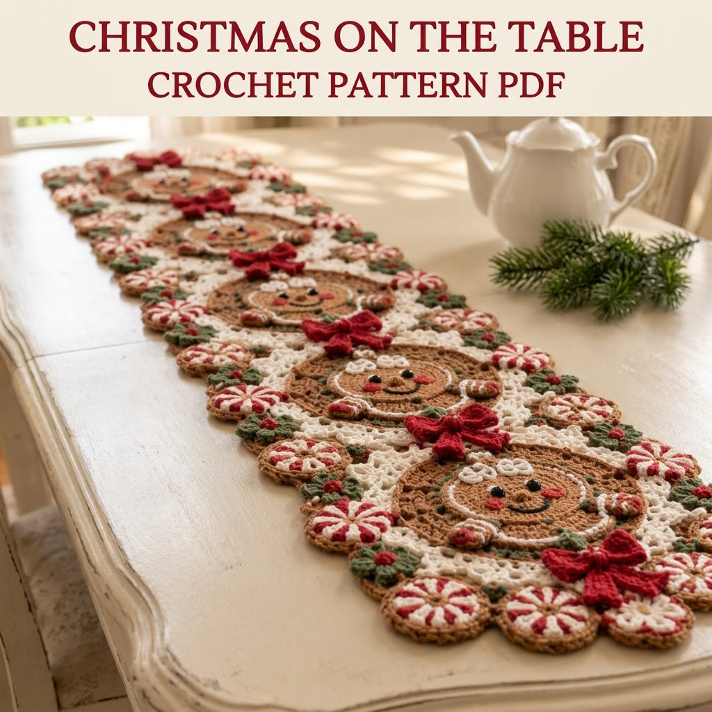 Gingerbread Table Runner Crochet Pattern PDF – Christmas Table Decor