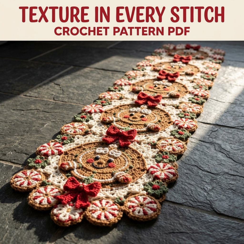 Gingerbread Table Runner Crochet Pattern PDF – Christmas Table Decor