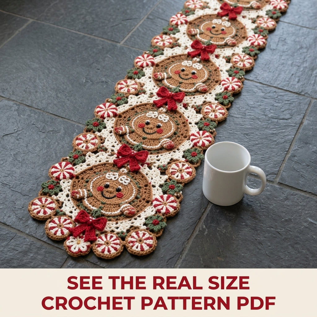 Gingerbread Table Runner Crochet Pattern PDF – Christmas Table Decor