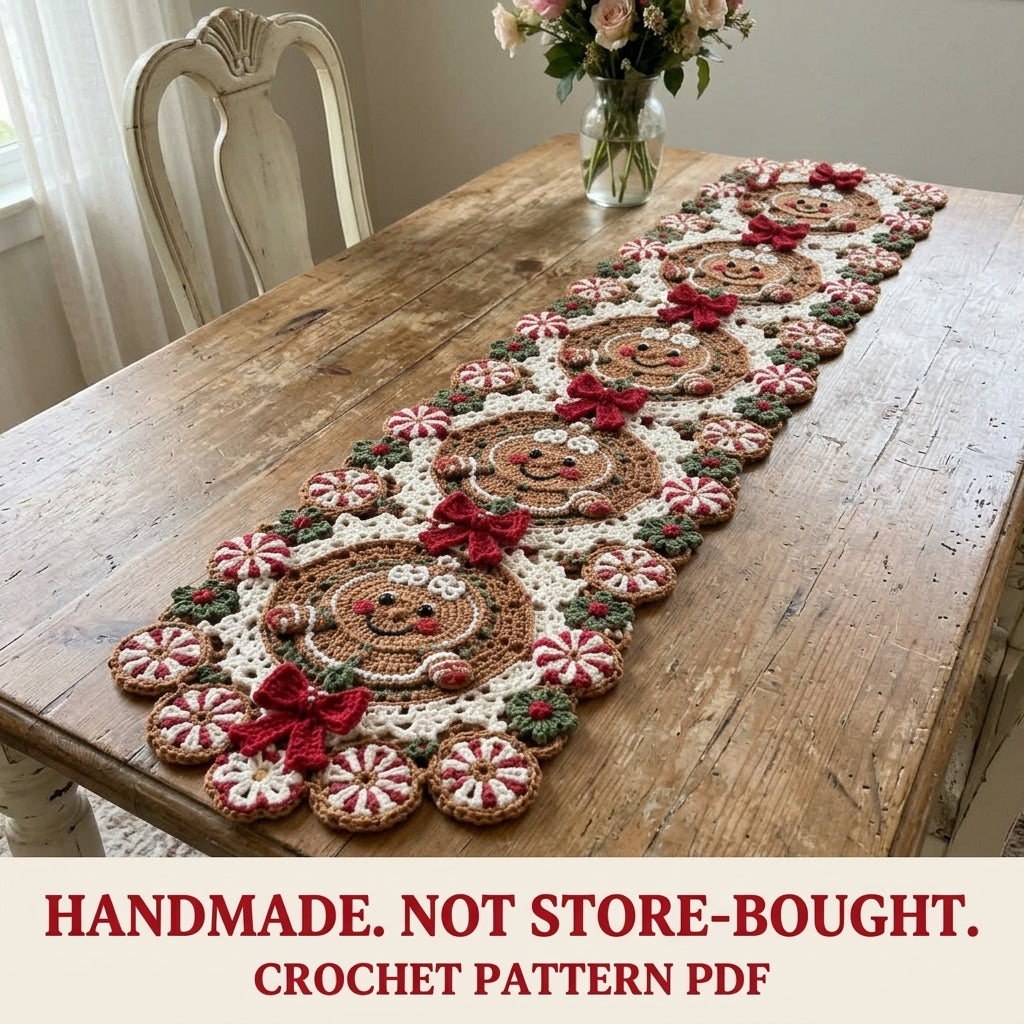 Gingerbread Table Runner Crochet Pattern PDF – Christmas Table Decor