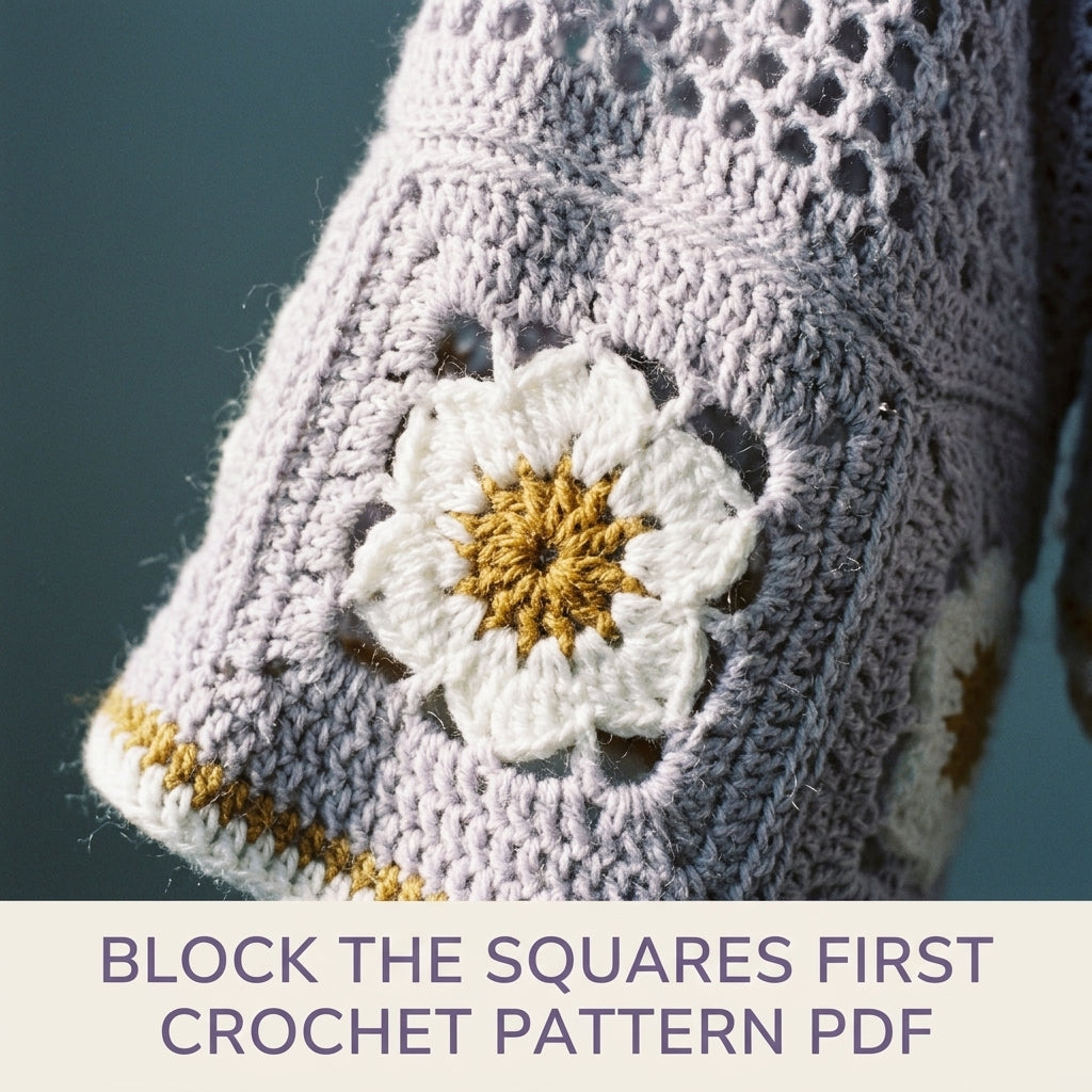 Bell Sleeve Top Crochet Pattern PDF – Lilac Mesh Crop Top with Daisy Squares