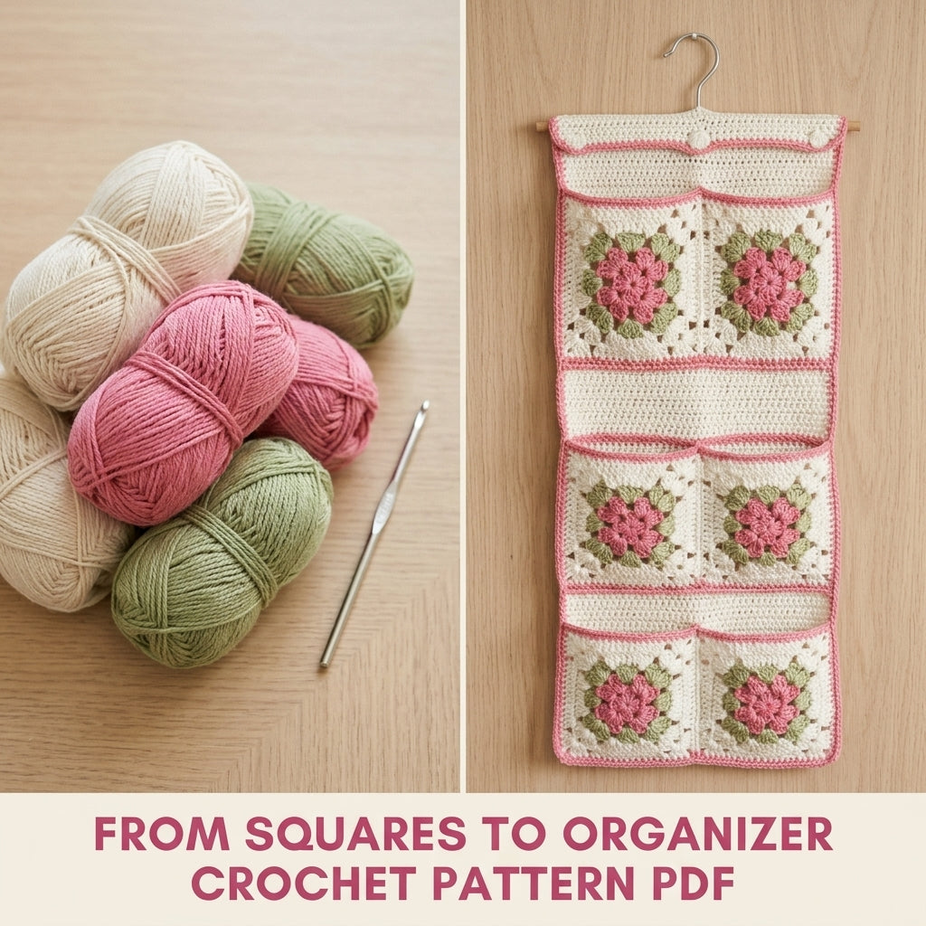 Rose Granny Door Organizer Crochet Pattern PDF – Hanging Bathroom Storage