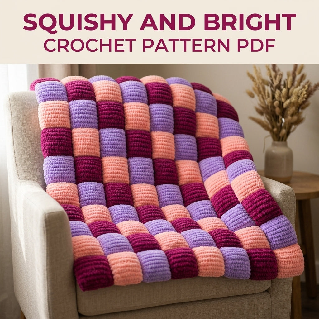 Puff Checker Blanket Crochet Pattern PDF – Pillow Square Checker Throw