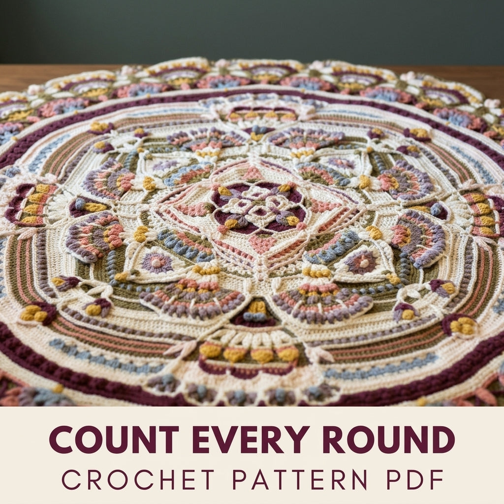 Plum Fan Mandala Blanket Crochet Pattern PDF – Large Round Textured Mandala
