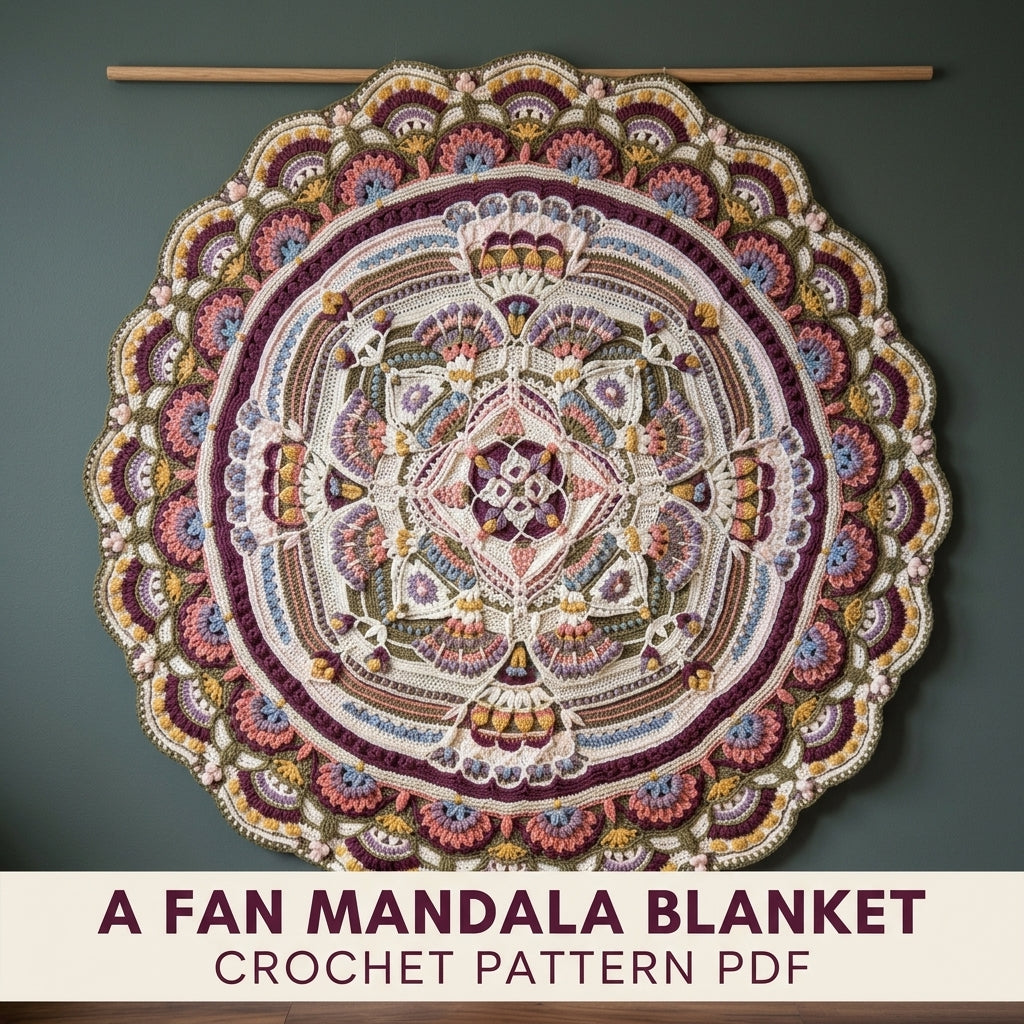 Plum Fan Mandala Blanket Crochet Pattern PDF – Large Round Textured Mandala