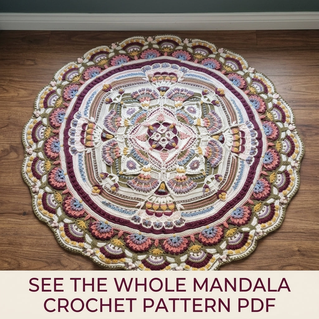 Plum Fan Mandala Blanket Crochet Pattern PDF – Large Round Textured Mandala