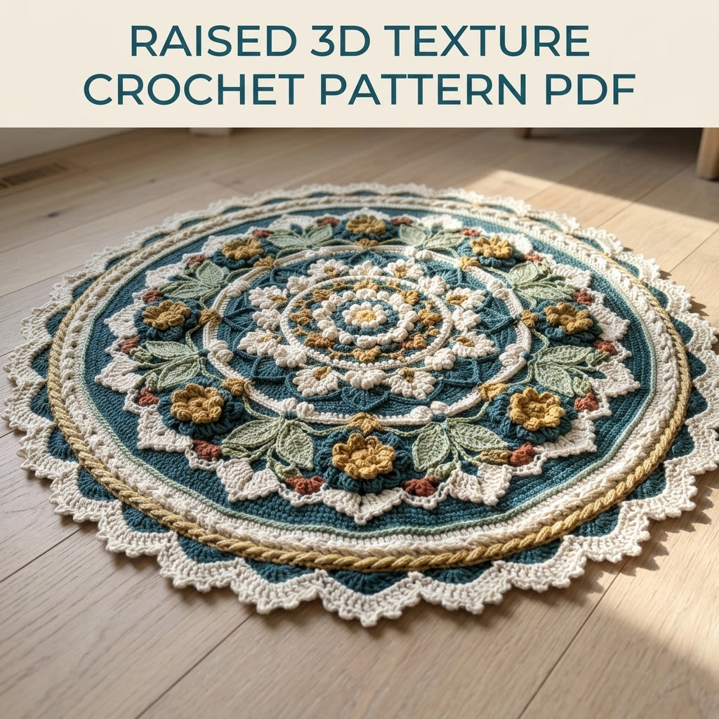 Teal Flower Mandala Table Topper Crochet Pattern PDF – Round Tablecloth