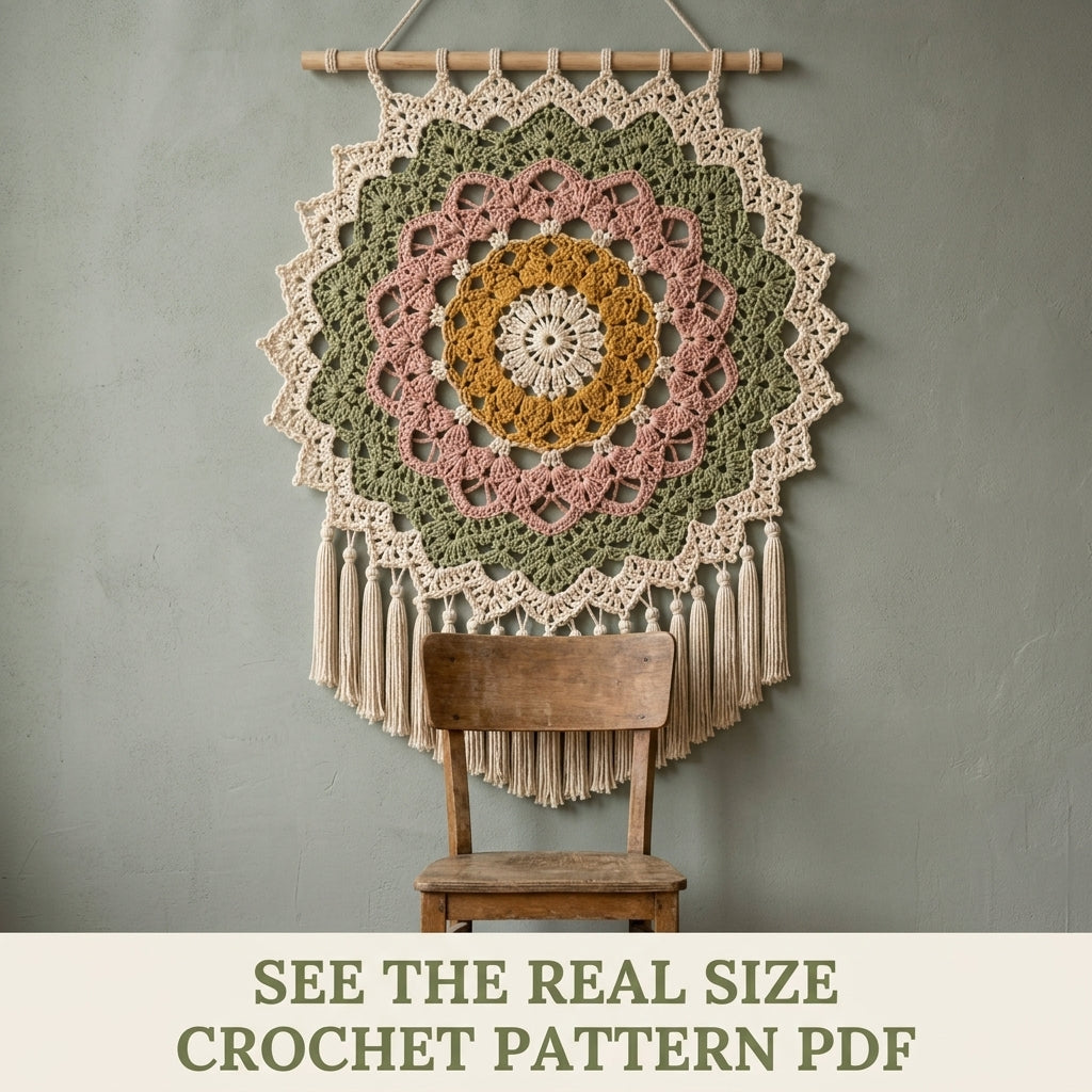 Mandala Star Wall Hanging Crochet Pattern PDF – Boho Wall Decor with Tassels