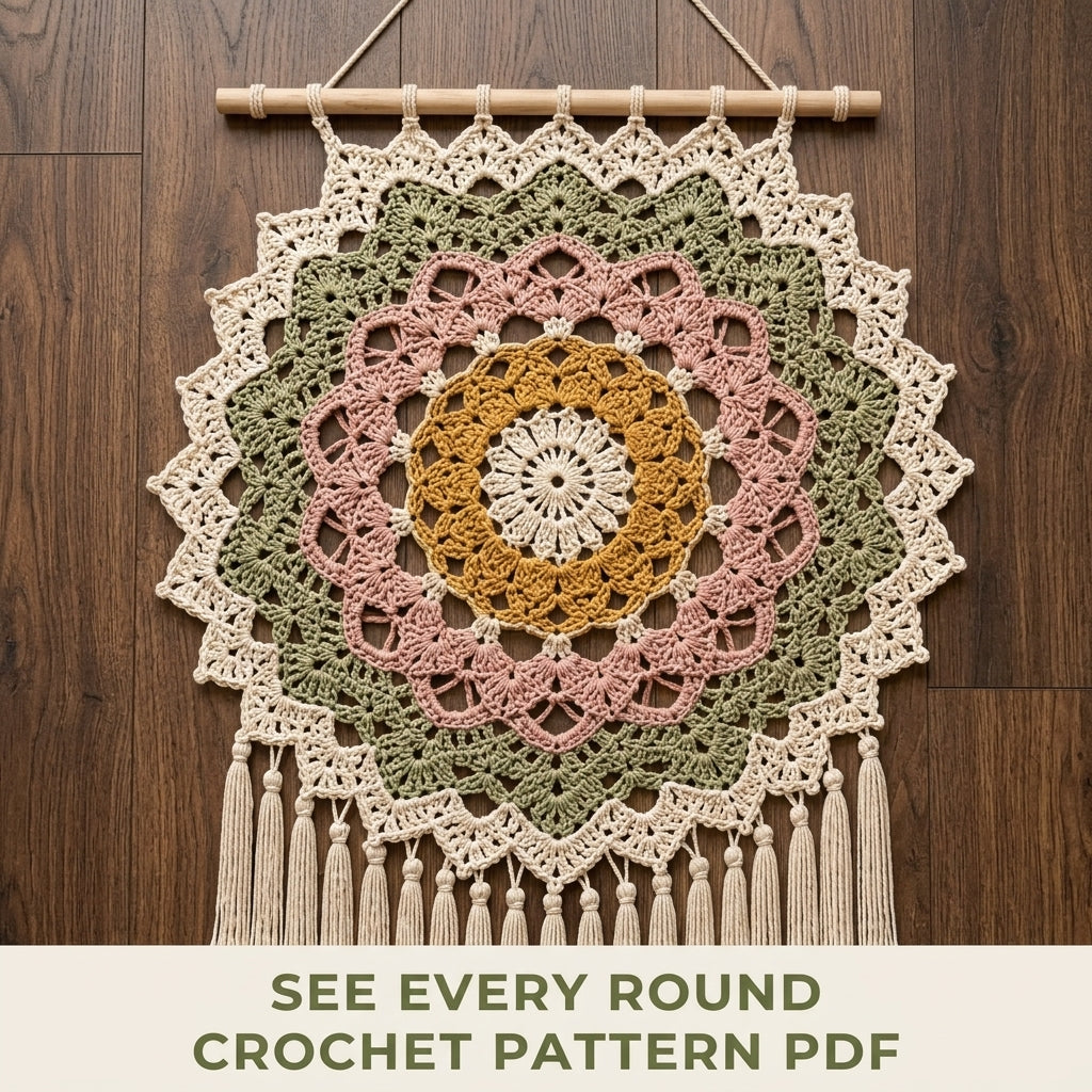Mandala Star Wall Hanging Crochet Pattern PDF – Boho Wall Decor with Tassels