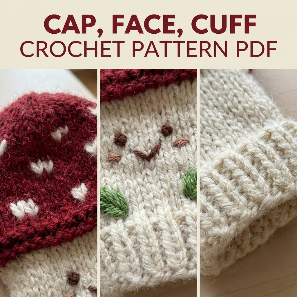 Mushroom Mittens Crochet Pattern PDF – Kids Toadstool Mittens with Faces