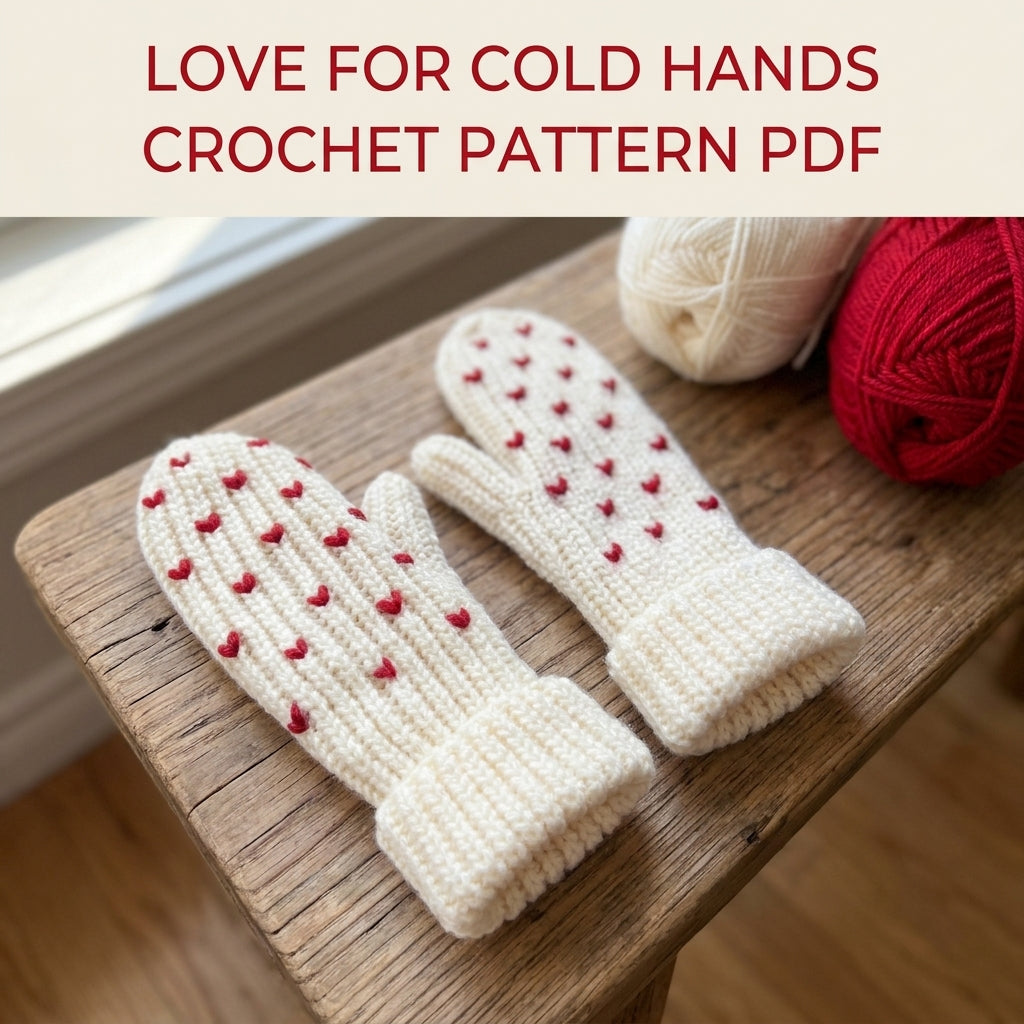 Little Hearts Mittens Crochet Pattern PDF – Ribbed Winter Mittens
