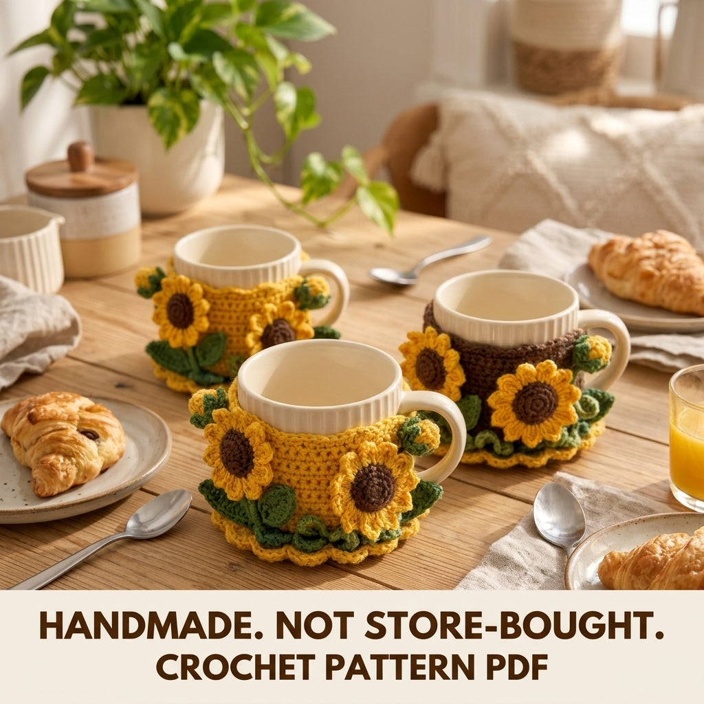 Sunflower Mug Cozy and Coaster Set Crochet Pattern PDF – Mug Rug