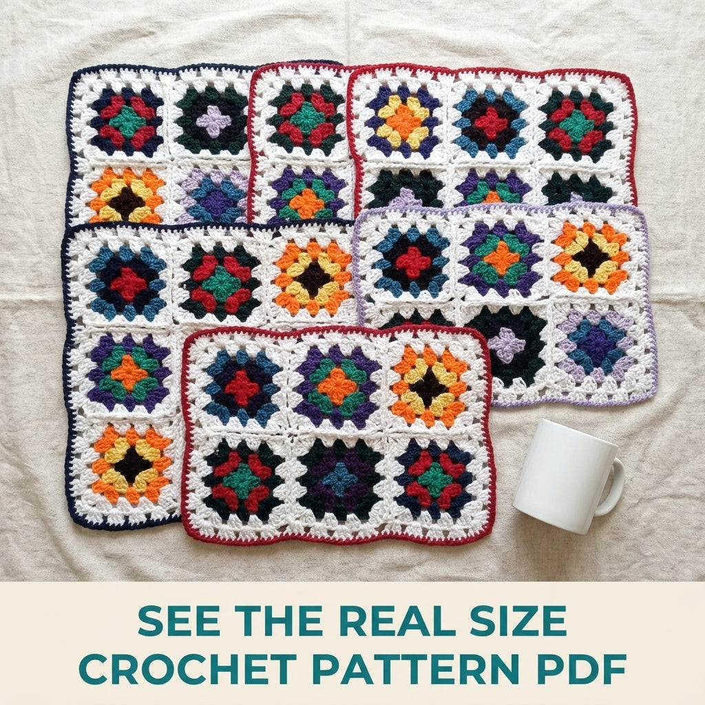 Granny Square Placemats Crochet Pattern PDF – Retro Table Mats