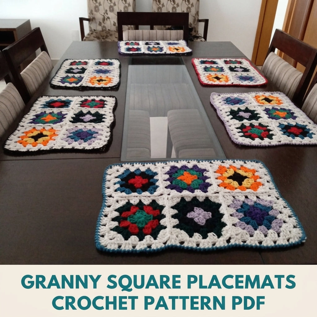 Granny Square Placemats Crochet Pattern PDF – Retro Table Mats