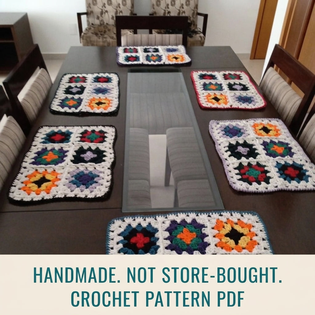 Granny Square Placemats Crochet Pattern PDF – Retro Table Mats