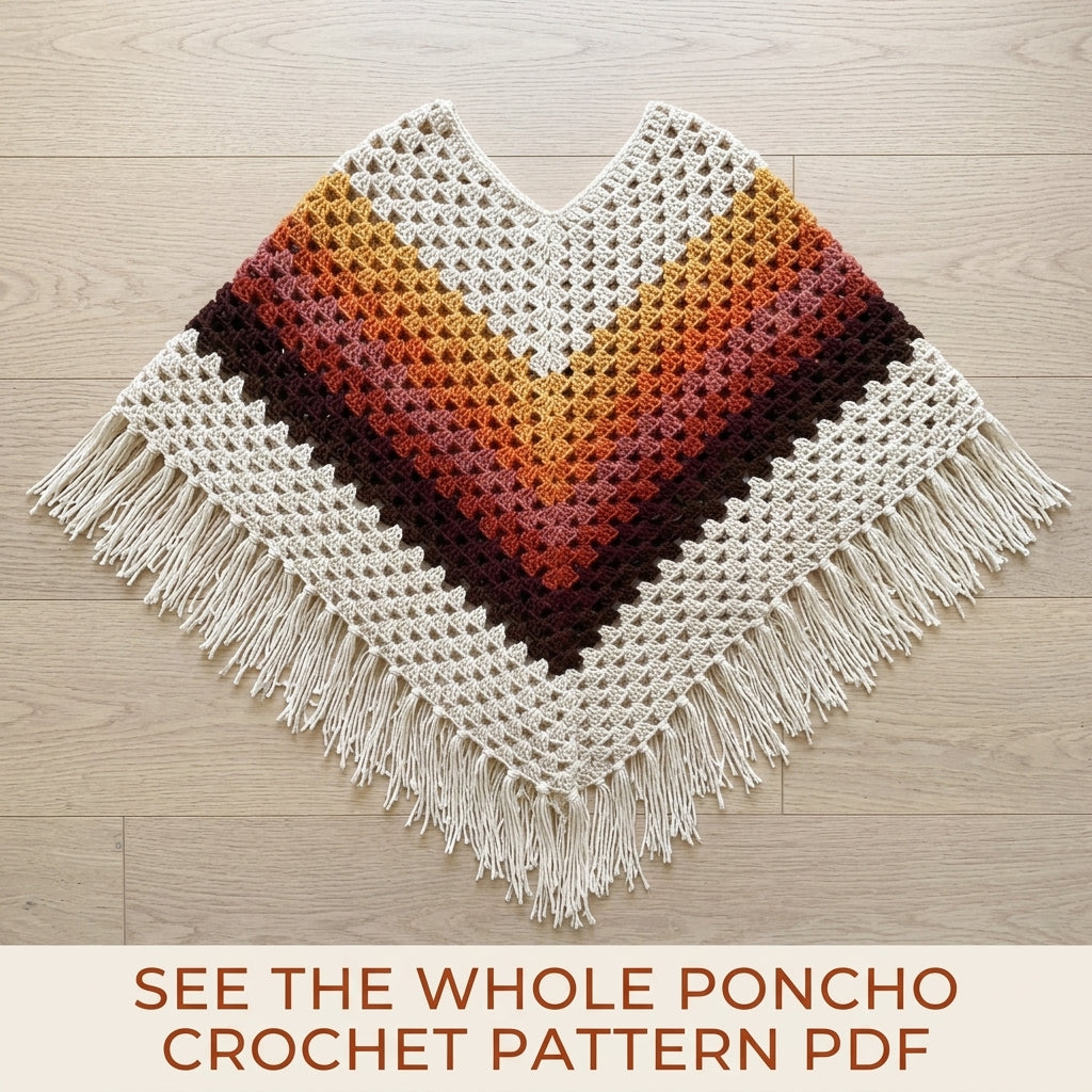 Autumn Ombré Granny Stitch Poncho Crochet Pattern PDF – Autumn Ombré Poncho with Fringe