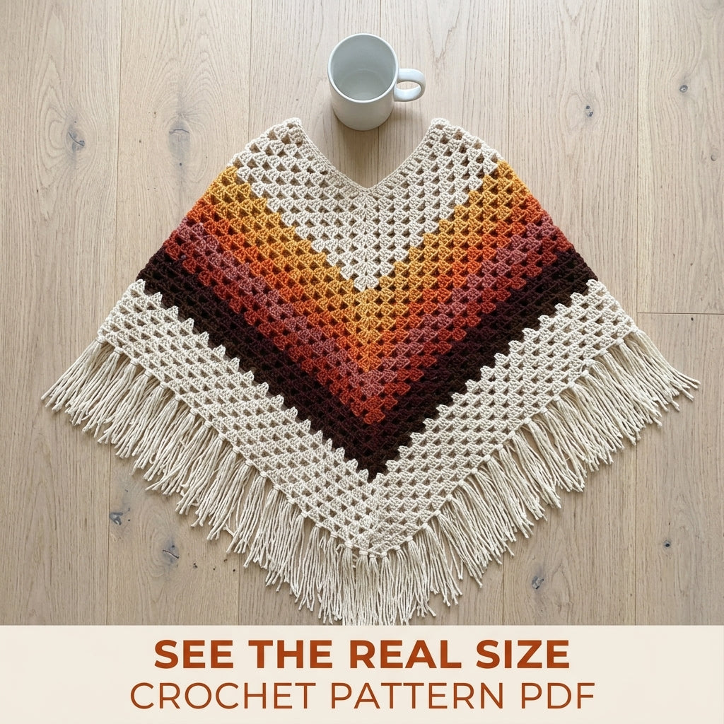 Autumn Ombré Granny Stitch Poncho Crochet Pattern PDF – Autumn Ombré Poncho with Fringe