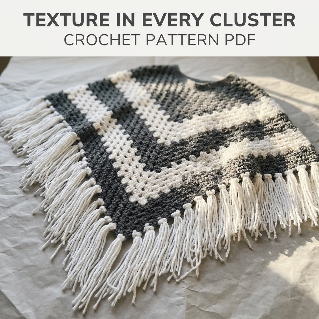 Grey Chevron Granny Stitch Poncho Crochet Pattern PDF – Grey and White Chevron Poncho