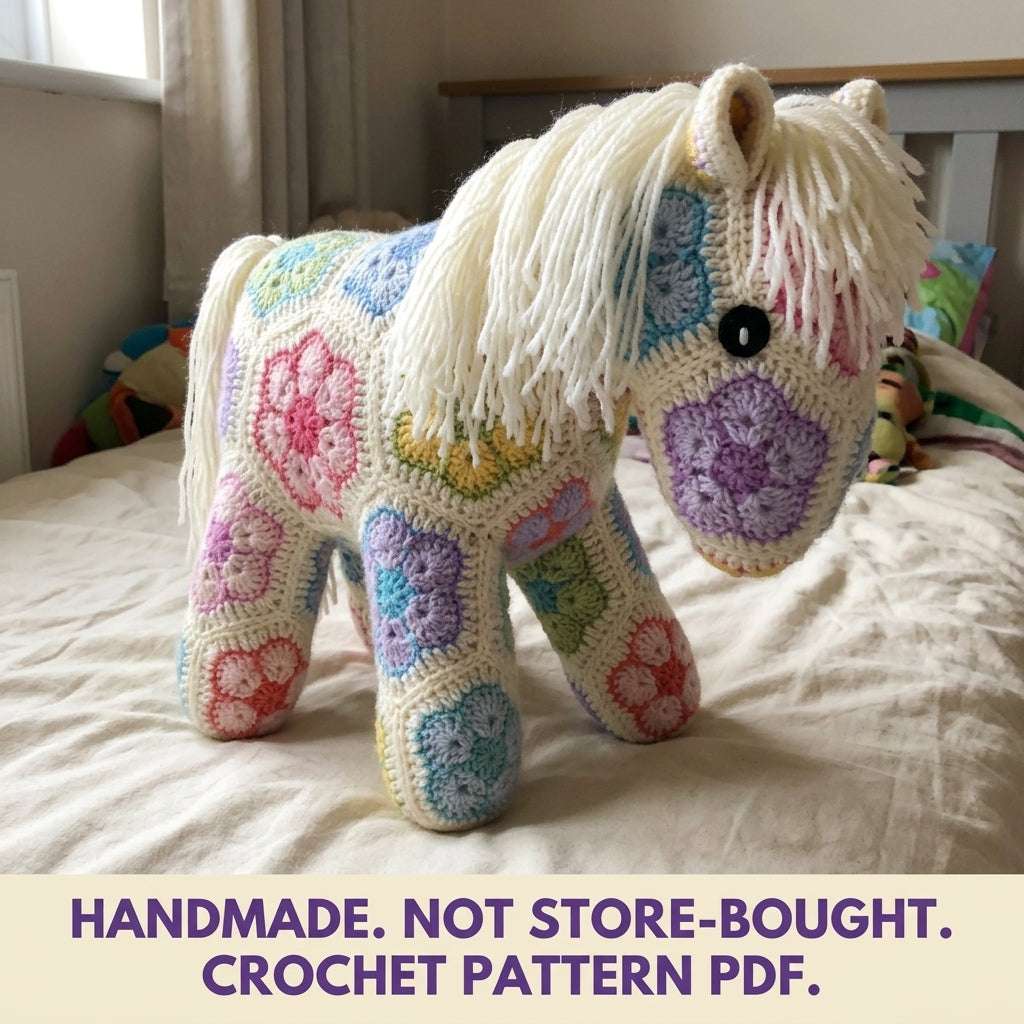 African Flower Pony Crochet Pattern PDF – Hexagon Amigurumi Horse