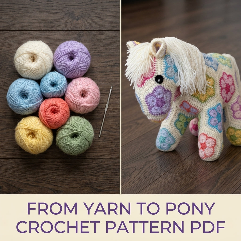 African Flower Pony Crochet Pattern PDF – Hexagon Amigurumi Horse